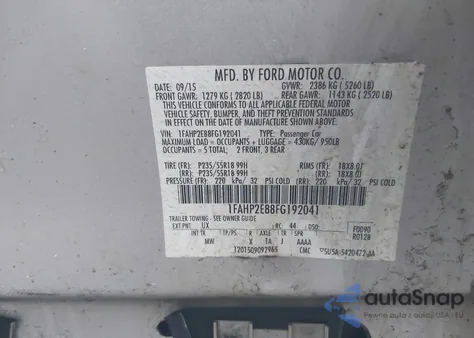 2015 Ford Taurus Sel z USA, uszkodzony, nr VIN 1FAHP2E88FG192041